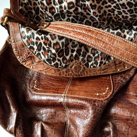 MAXX NEW YORK Faux Leather Croc Studded Shoulder Bag GUC Brown - Picture 6 of 7